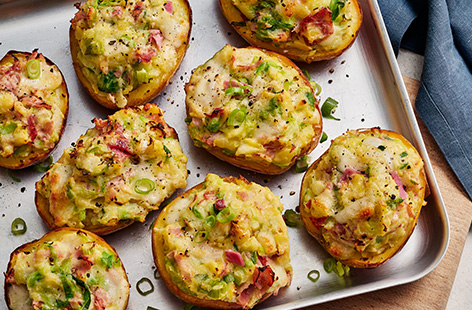 These cosy loaded jackets are stuffed with mozzarella, cabbage and ham and baked until golden and melty. They're easy on the purse strings and you could use up any cheese, veg or cold meats you might have in the fridge!