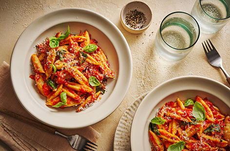 This homemade pasta uses just 2-ingredients. Once you've formed your dough, simply use some scissors to cut pasta shapes into boiling water - it couldn't be easier! We like this served with a spicy arrabbiata sauce, but you can use whatever you fancy.