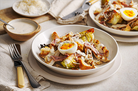 Transform your favourite summer salad into a winter warmer. We’ve given the classic Caesar salad a  transformation, with hispi cabbage, grilled chicken and melted Parmesan – now that’s some feel-good food! 