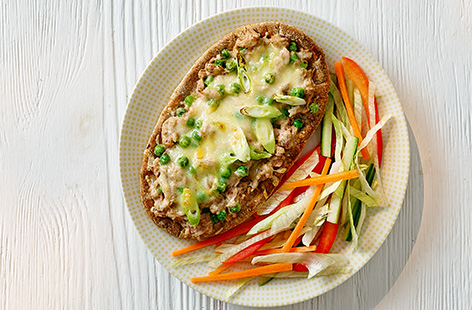 Make lunchtime fun and healthy with these tuna melt pittas. Wholemeal pittas are topped with tuna and cheese