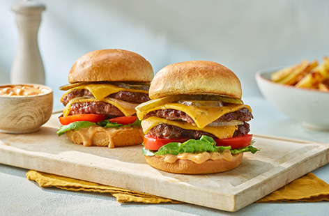 Smash burgers are a huge TikTok trend. Here we've used Finest burgers to create a delicious riff on this hot new way to cook your patties. Give 'em a go!