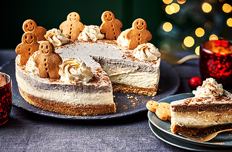 Delve into this Christmassy cheesecake with its crunchy base, smooth creamy filling, spiced layer and lots of cute gingerbread men too. 
