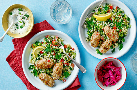 Serve up this bright and vibrant chicken kofte tabbouleh