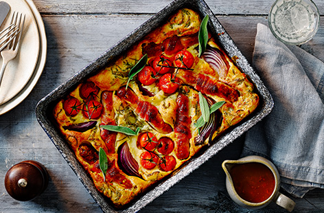Enjoy a comforting dinnertime favourite, on your night in for two, with this scaled-down toad-in-the-hole recipe.