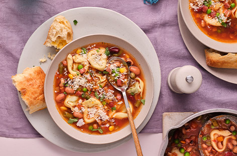 Italian-style minestrone is the base for this rich, pasta soup dish