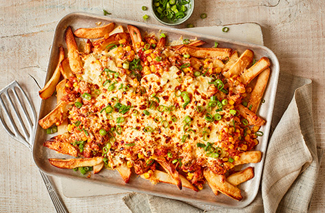 There's fries, and then there's loaded fries. These tuna melt loaded chips are topped with plenty of melting cheese, tuna, sweetcorn and spicy salsa for an indulgent sharing snack or fun family dinner.
