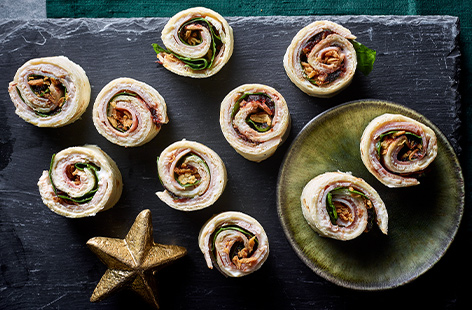 These simple roll-ups make for a quick and easy canapé to get your guests in the Christmas spirit