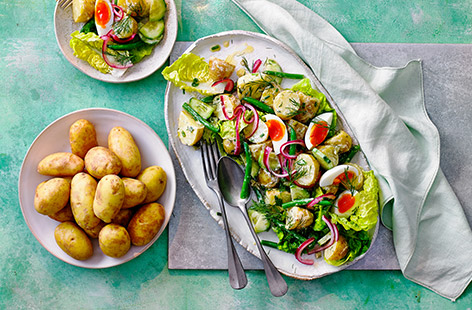 The perfect salad potato, Jersey Royals hold their shape well when cooked, are bite-sized and taste great hot or cold