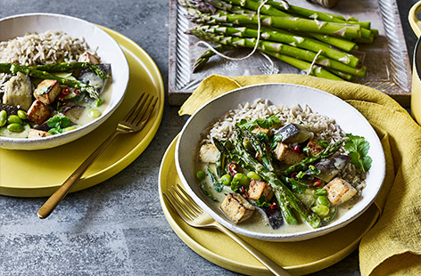 This Vegan Thai green curry is 1 of your 5-a-day, a source of protein and has less fat and saturates than a typical coconut milk-based curry.
