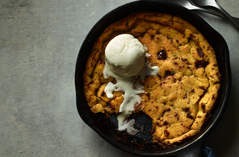 Delicious straight out of the pan, this dark chocolate cookie is perfect for a cosy night for two