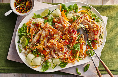 There's nothing like wild swimming to give you an appetite, and Sue's crispy pork noodles, made using a Tesco Finest ultimate salt-aged pork loin joint, has become a bit of a tradition.