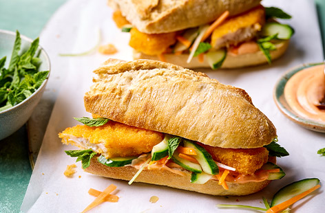 A classic fish finger sandwich with a spicy sriracha twist