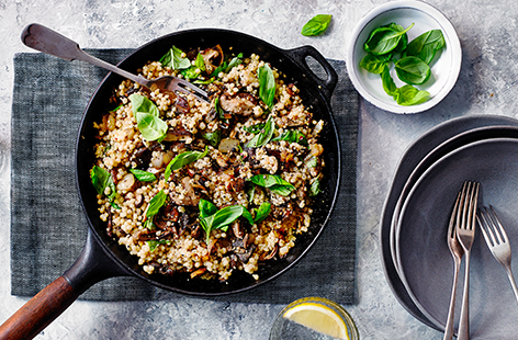 Meaty mushrooms form the basis of this Israeli couscous recipe, with this dish using both shiitake and dried porcini mushrooms.