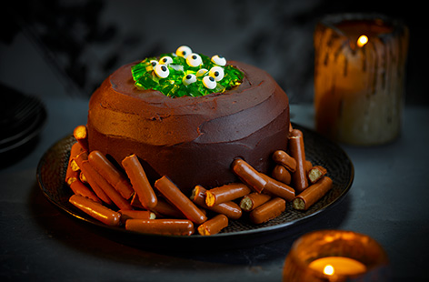 Turn shop-bought sponges into this devilishly delicious chocolate cauldron cake! Kids will love helping decorate with green jelly, edible eyes and chocolate fingers – spooktastic! 