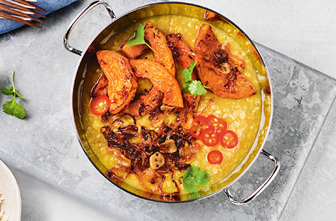 Dhal is one of the most popular Indian side dishes and it's easy to see why – warmly spiced, affordable and so easy to make. This recipe is vegan, dairy-free and gluten-free. Don't save it for a side – enjoy it as a delicious dinner when you fancy a bowl of feel-good comfort food.