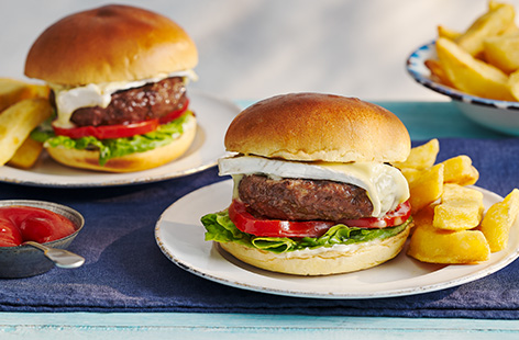 Turn your favourite sandwich into a burger. Creamy brie melts onto juicy quarter pounder burgers for a simple but satisfying dish