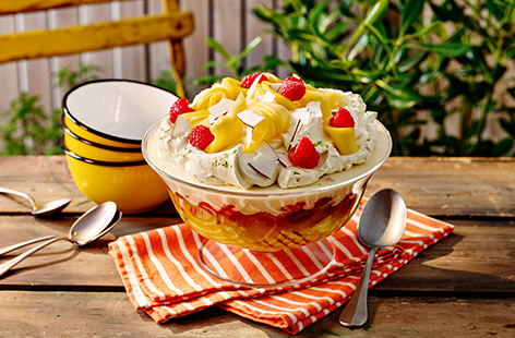 Create an impressive pudding for friends with this make-ahead tropical trifle recipe. Inspired by Vietnamese flavours, this trifle uses mango jelly, ginger custard and coconut cream to make the perfect summer dinner party pud.