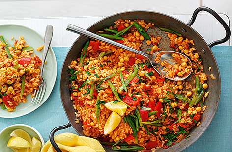 Paella needn't take an age to cook – this super simple recipe is ready in just 30 minutes. Packed with vibrant veg, hearty rice and plenty of smoky spices, this easy vegetarian paella recipe is sure to be loved.