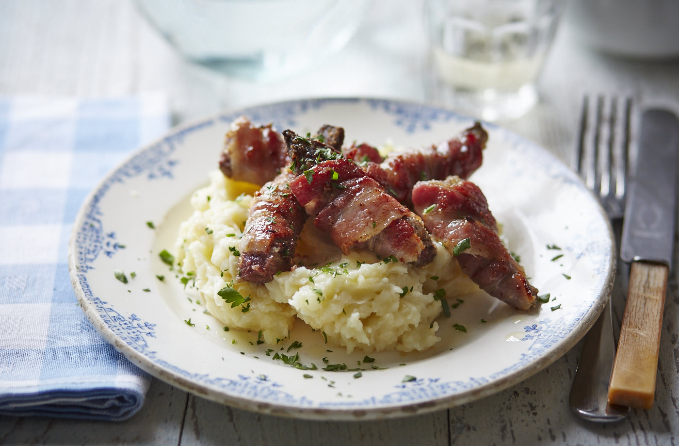 Stuffed lamb's liver wrapped in bacon with olive oil mash recipe