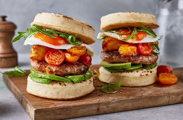 Breakfast crumpet burger recipe