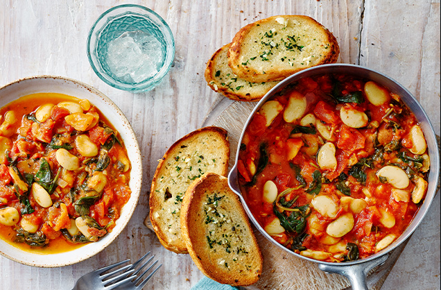 Butter bean and tomato stew with garlic bread recipe