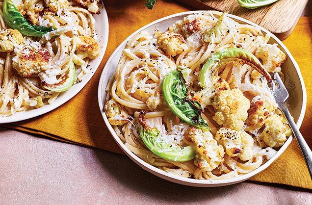Cauliflower cacio e pepe linguine