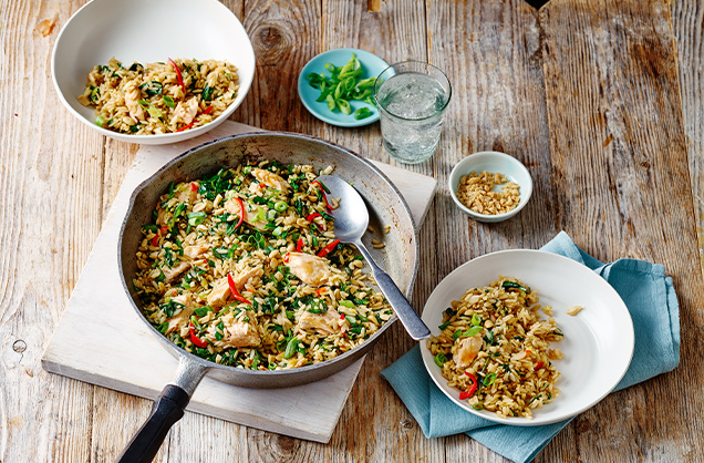 Chilli and lime salmon fried rice