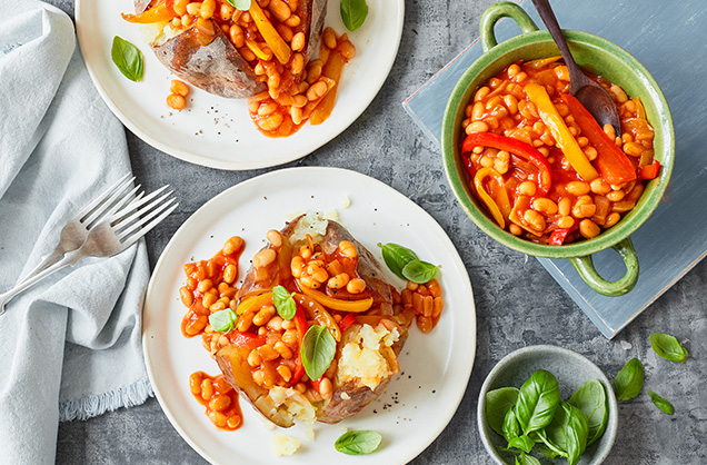 Homemade smoky beans and potatoes