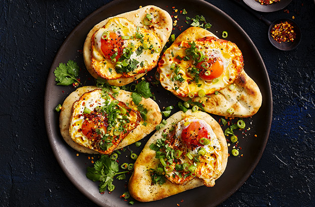 Turmeric fried egg naans with Kashmiri chilli
