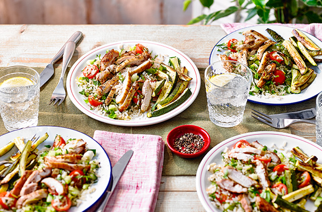 Lemon grilled chicken with herby rice salad