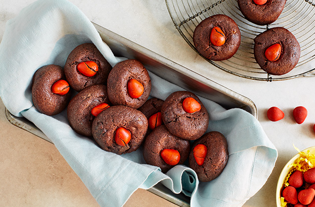 Mini egg chocolate orange thumbprint cookies