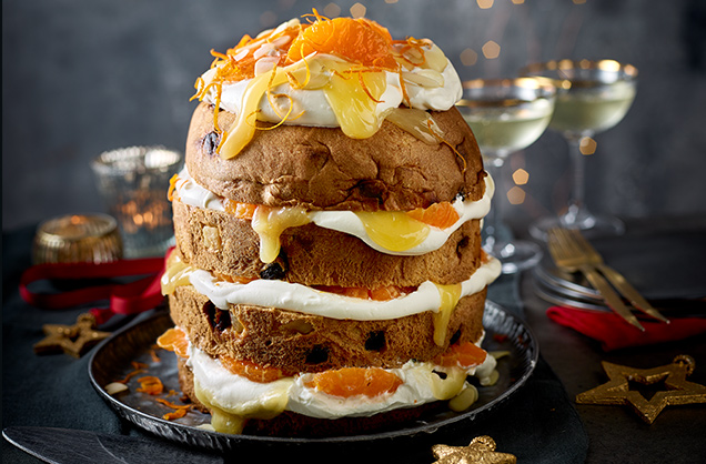Clementine and almond panettone stack