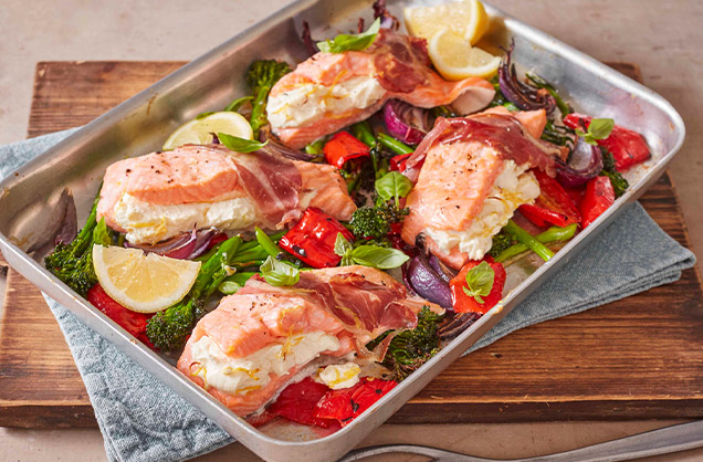 Creamy stuffed salmon with Parma ham