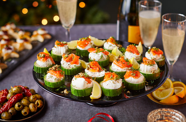 Smoked salmon, soft cheese and cucumber bites