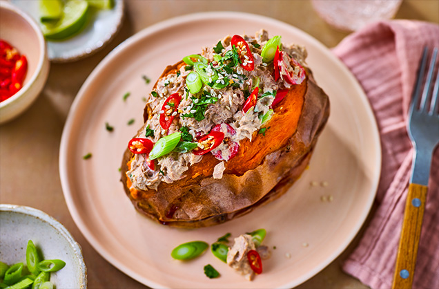 Sesame soy tuna mayo sweet potatoes