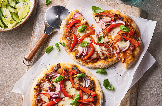 Speedy sardine flatbread pizzas