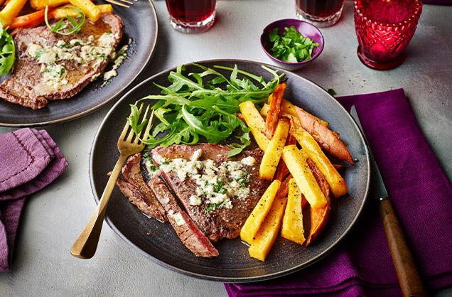 Steak with blue cheese and mixed chips recipe