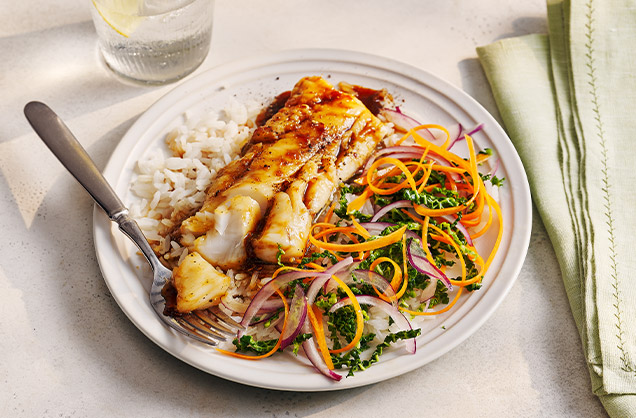Vibrant sticky soy-glazed fish