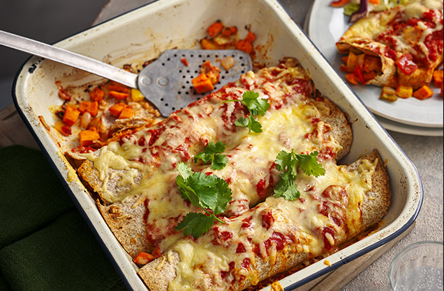 Thursday: Sweet potato and pepper enchiladas