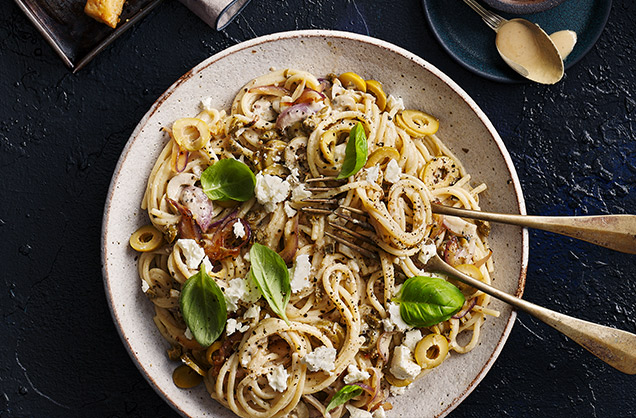 Tahini, caper and olive pasta