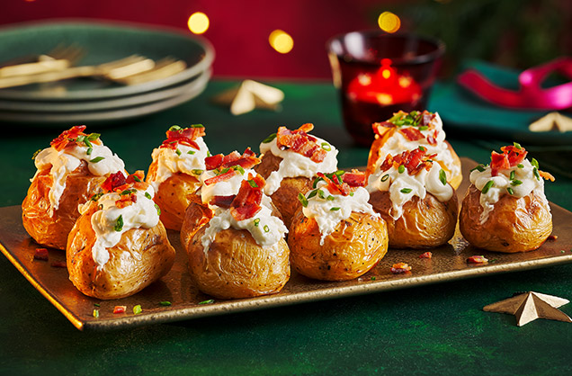 Baby jacket potatoes with cream cheese and bacon