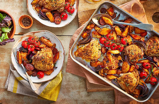 Spanish-inspired chicken traybake