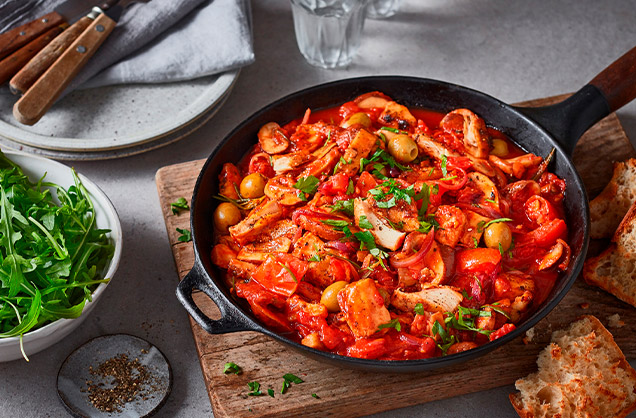 Vegan ‘chicken’ cacciatore-inspired stew