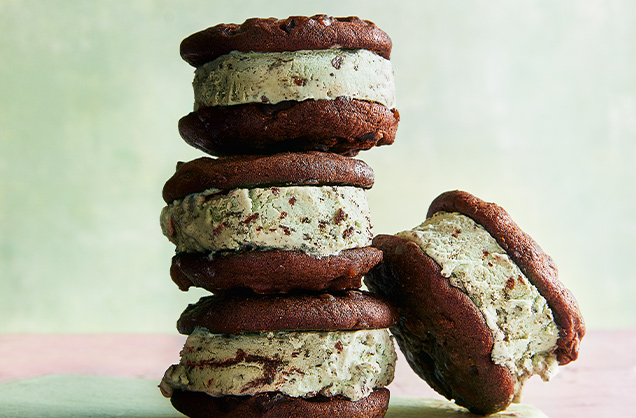 Vegan mint chocolate chip ice cream sandwiches