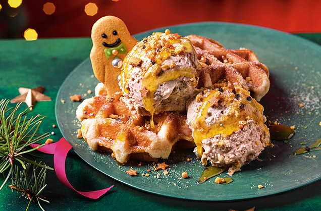 Waffles with no-churn gingerbread latte ice-cream