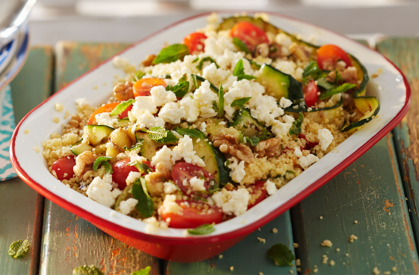 Barbecued courgette and couscous salad with feta recipe