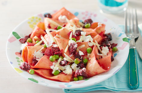 Keep the kiddies entertained this summer with our simple yet fun recipes. Your little chefs will love helping create this flavoursome and colourful feast of beetroot pappardelle with peas and ricotta