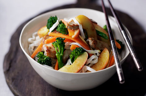 Apples make a tasty addition to this stir-fry as they go so well with pork and ginger