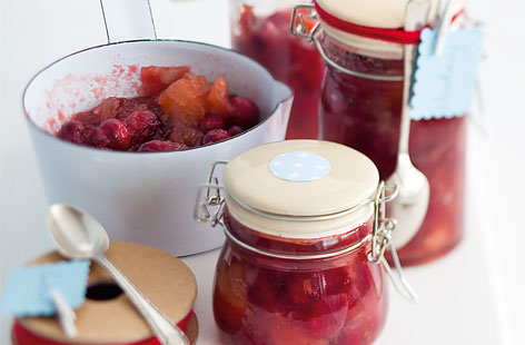 Christmas chutney is a lovely present and this version is chunky and delicious. Make this up to​ six months in advance to let the flavours mature and eat with your favourite crackers and cheese.