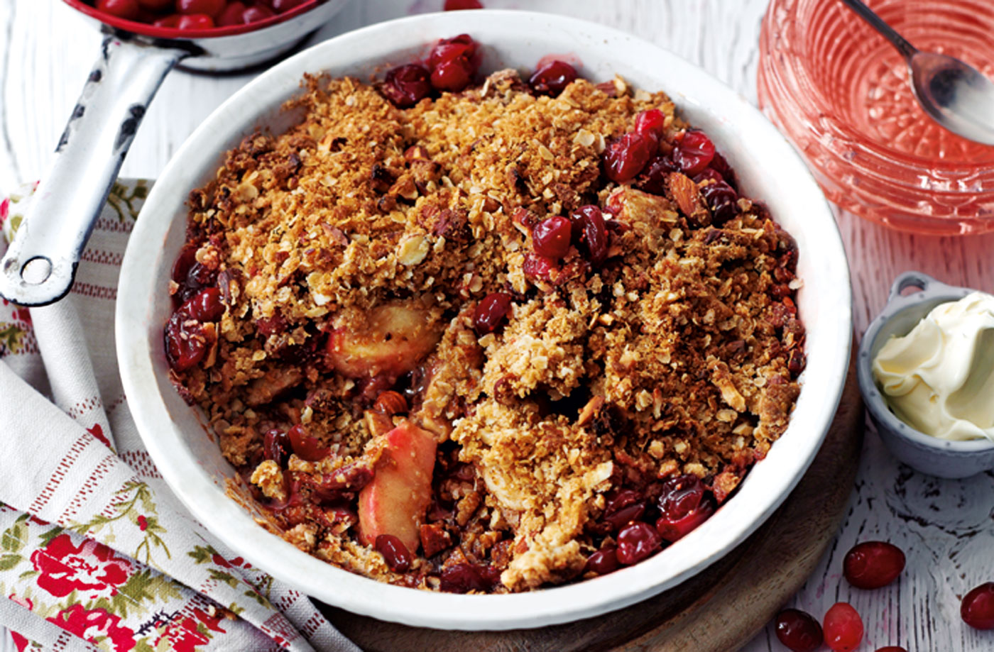 Apple and cranberry Brown Betty with almond crumbs recipe